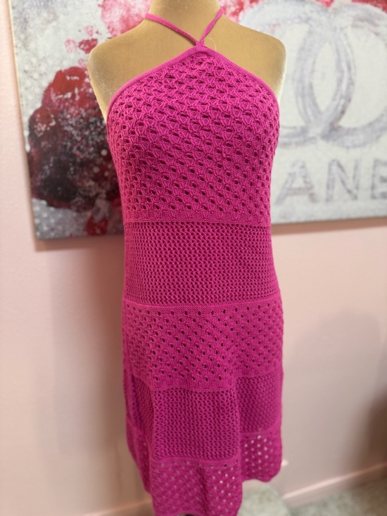 Old Navy Dresses & Skirts - Old Navy Fuchsia Cotton Crochet Halter Knit Dress